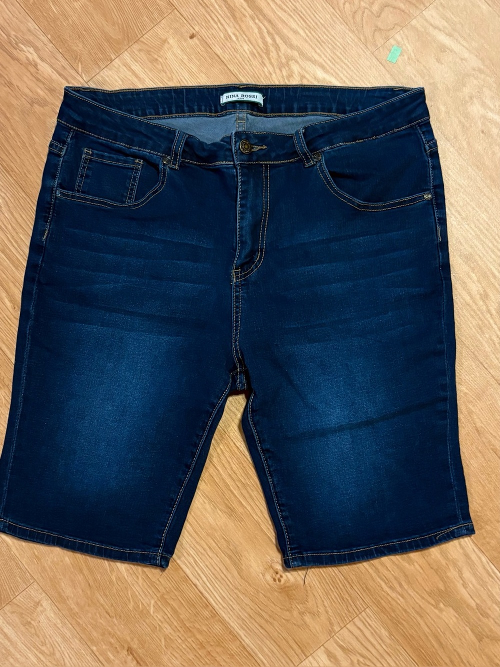 Nina Rossi Dark Indigo Denim Bermuda Shorts Size 2XL